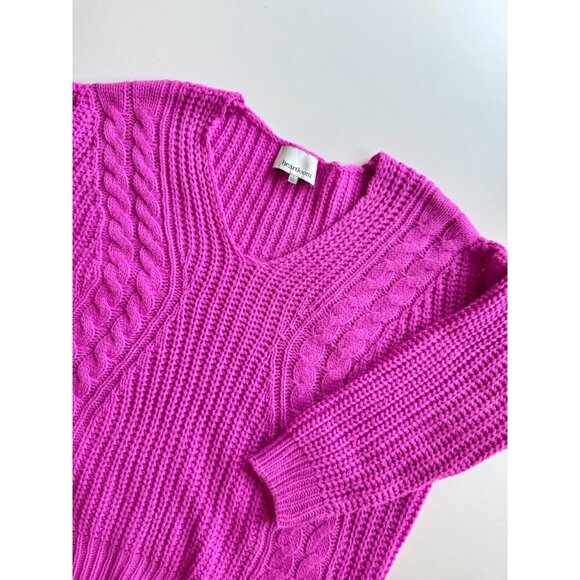 NWOT HEARTLOOM Evon Orchid Fuchsia Pink Cable Knit V-Neck Sweater, Size L - Picture 6 of 12